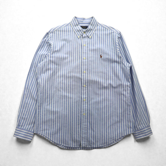Ralph Lauren オックスフォード ボタンダウン シャツ L ブルー ストライプ スモールポニー刺繡