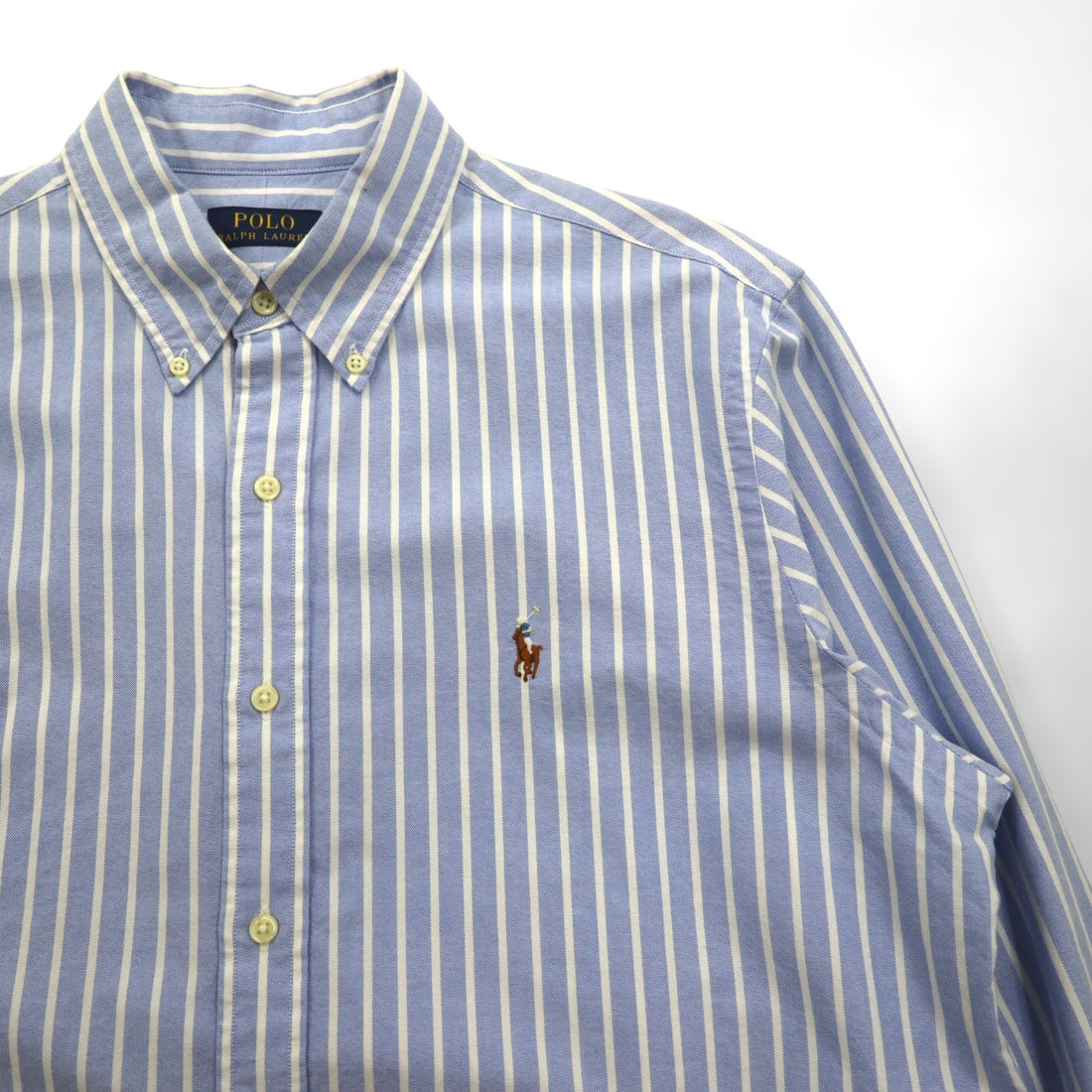 Ralph Lauren Oxford Button-Down Shirt, Large, Blue Stripe, Small Pony Embroidery