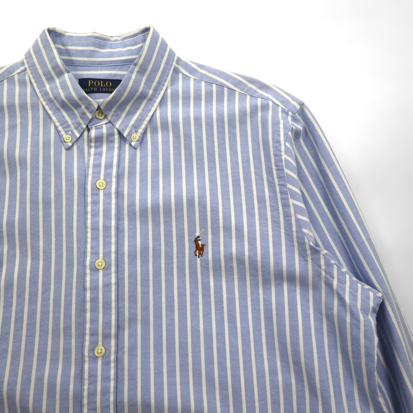 Ralph Lauren オックスフォード ボタンダウン シャツ L ブルー ストライプ スモールポニー刺繡