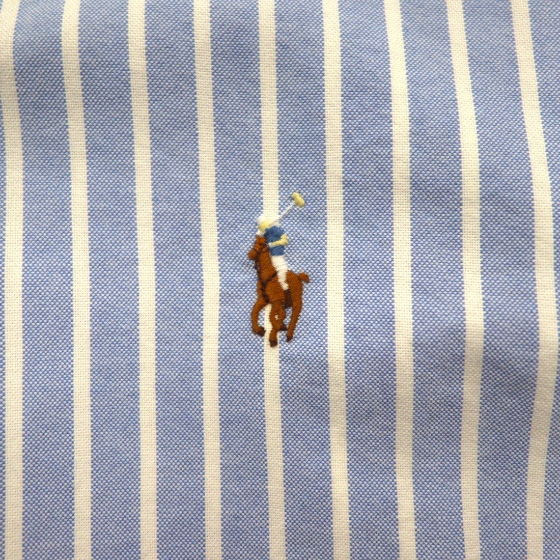 Ralph Lauren Oxford Button-Down Shirt, Large, Blue Stripe, Small Pony Embroidery