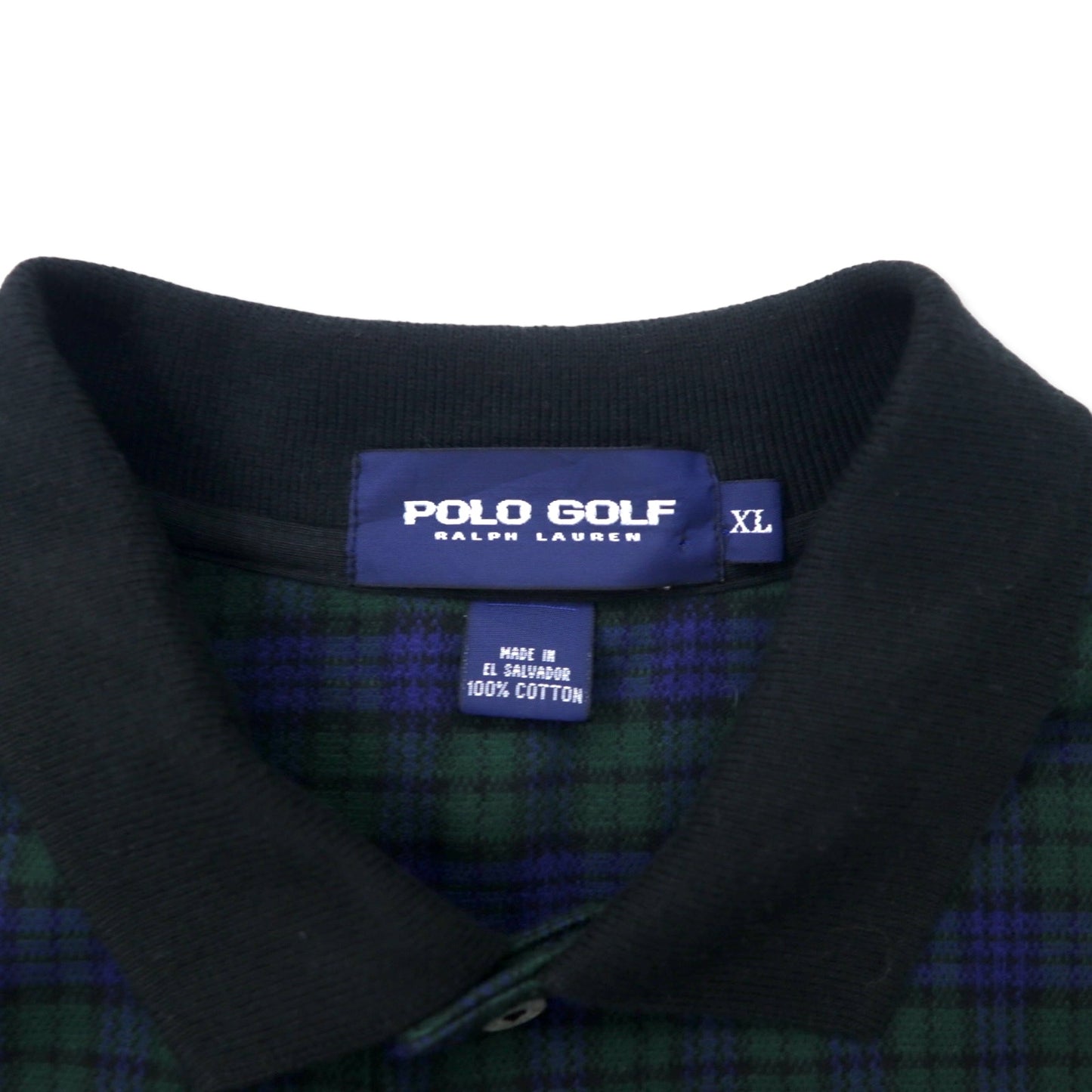 POLO GOLF RALPH LAUREN ブラックウォッチ 長袖ポロシャツ XL グリーン チェック コットン スモールポニー刺繍