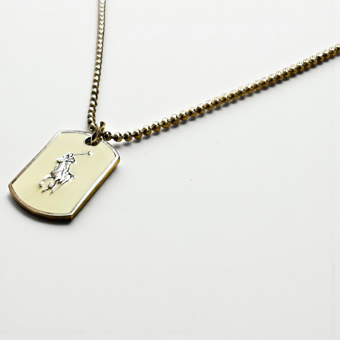 Ralph Lauren Dog Tag Ball Chain Silver Necklace SILVER 925 Plate Pony