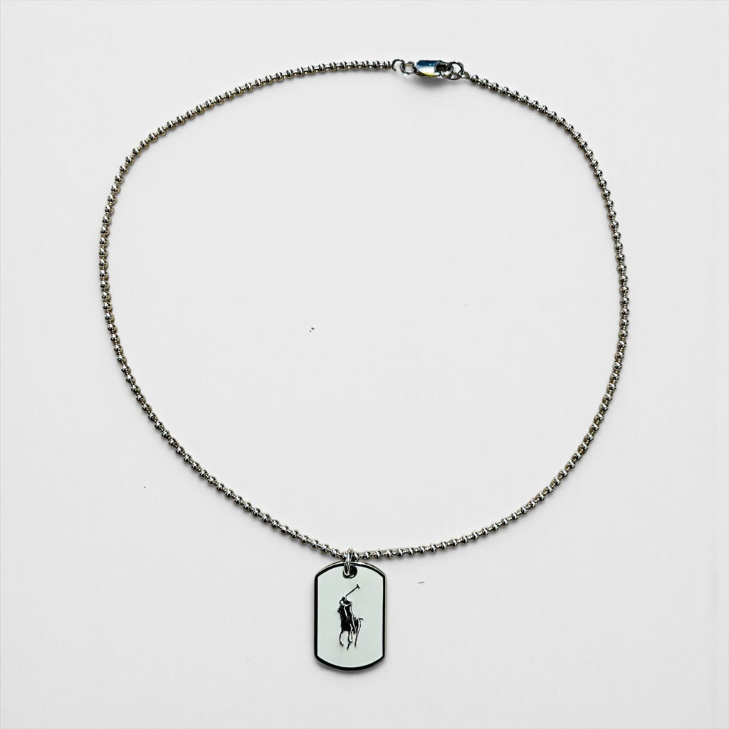 Ralph Lauren Dog Tag Ball Chain Silver Necklace SILVER 925 Plate Pony