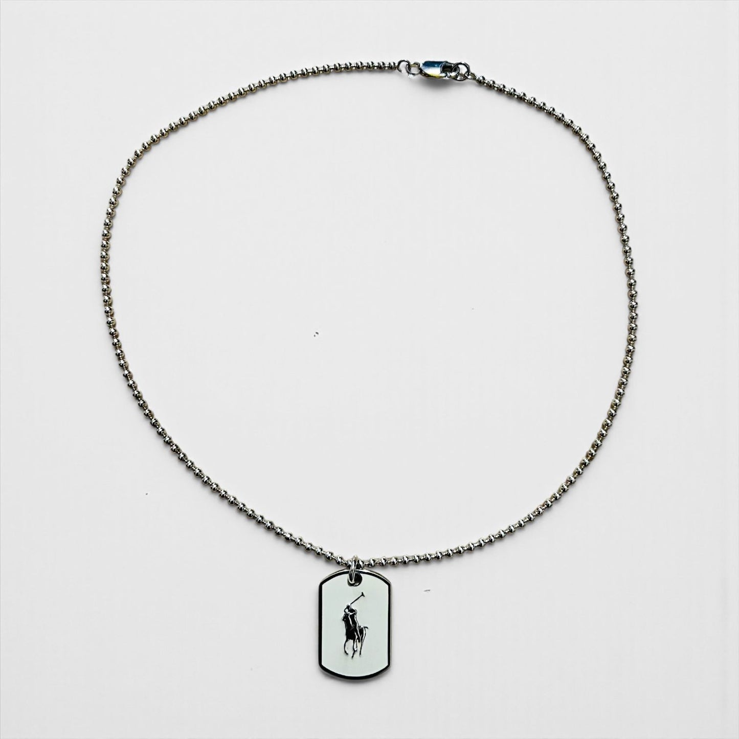 Ralph Lauren Dog Tag Ball Chain Silver Necklace SILVER 925 Plate Pony