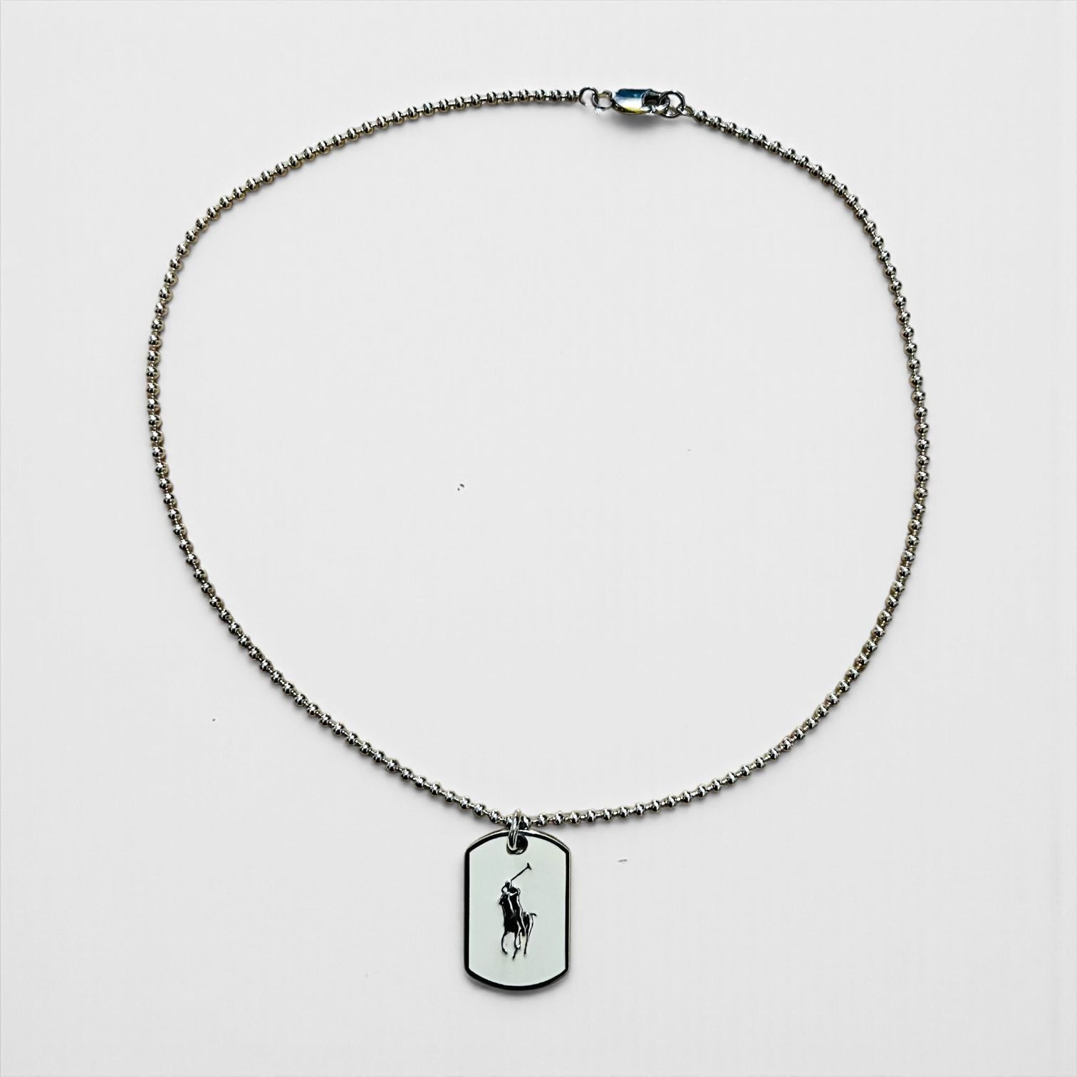 Ralph Lauren Dog Tag Ball Chain Silver Necklace SILVER 925 Plate Pony