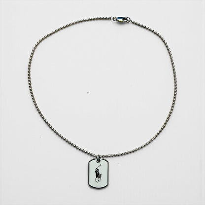 Ralph Lauren Dog Tag Ball Chain Silver Necklace SILVER 925 Plate Pony