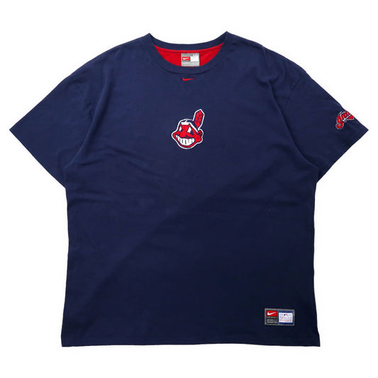 日本然リトテ-古着オンライン-NIKE TEAM MLB インディアンス ベースボールTシャツ XXL ネイビー コットン センタースウォッシュロゴ ビッグサイズ メキシコ製-NIKE TEAM MLB Indian Baseball T -shirt XXL Navy Cotton Center Swash Logo Big Size Mexico Made