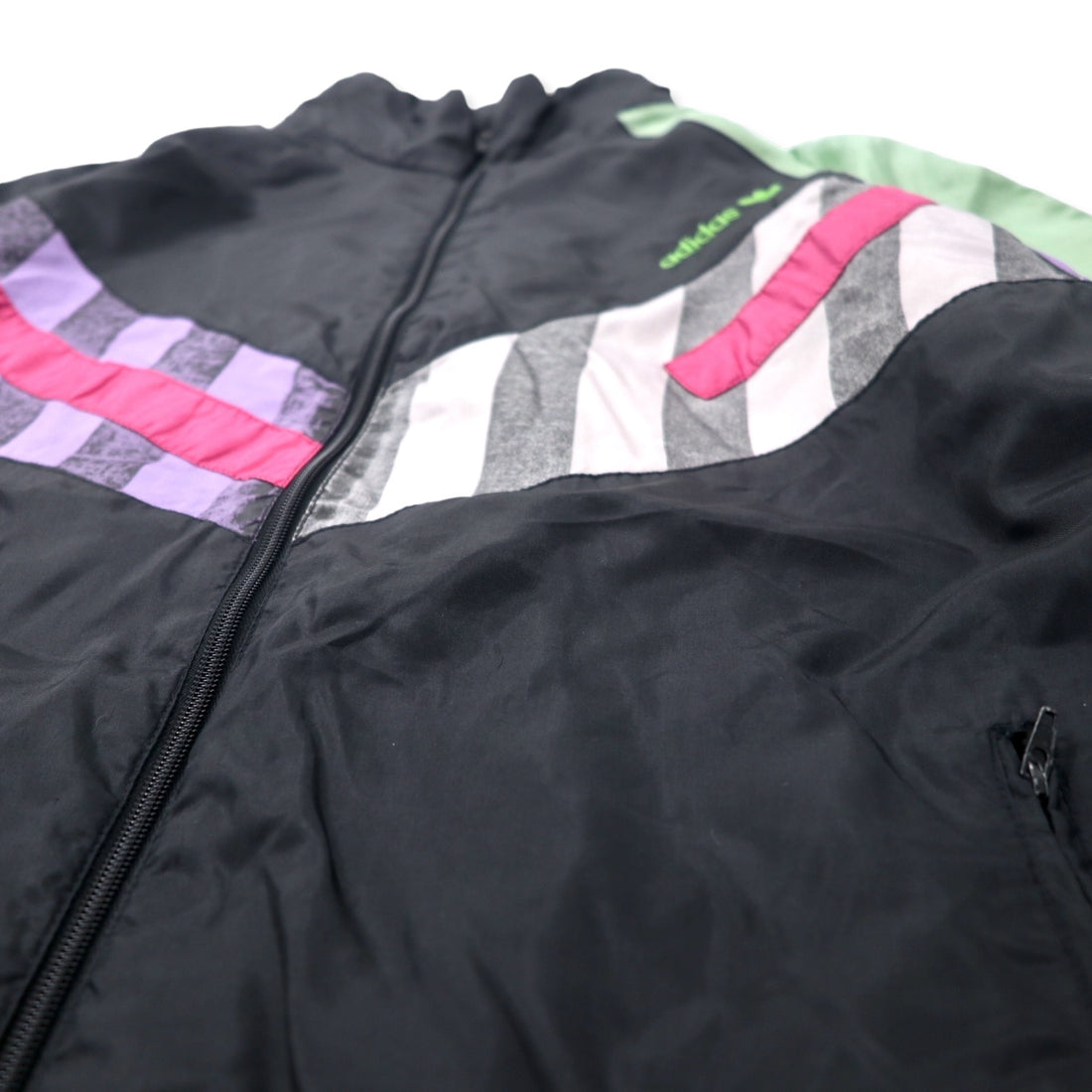 adidas 90's Nylon Jacket Windbreaker F180 Black Trefoil Logo Silver Tag Big Size