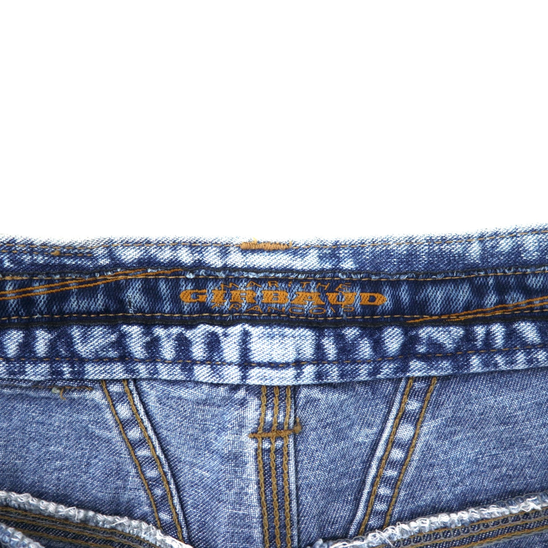 MARITHE FRANCOIS GIRBAUD Baggy Tapered Denim Pants S Blue Ice Wash Cotton Button Fly Made in Japan
