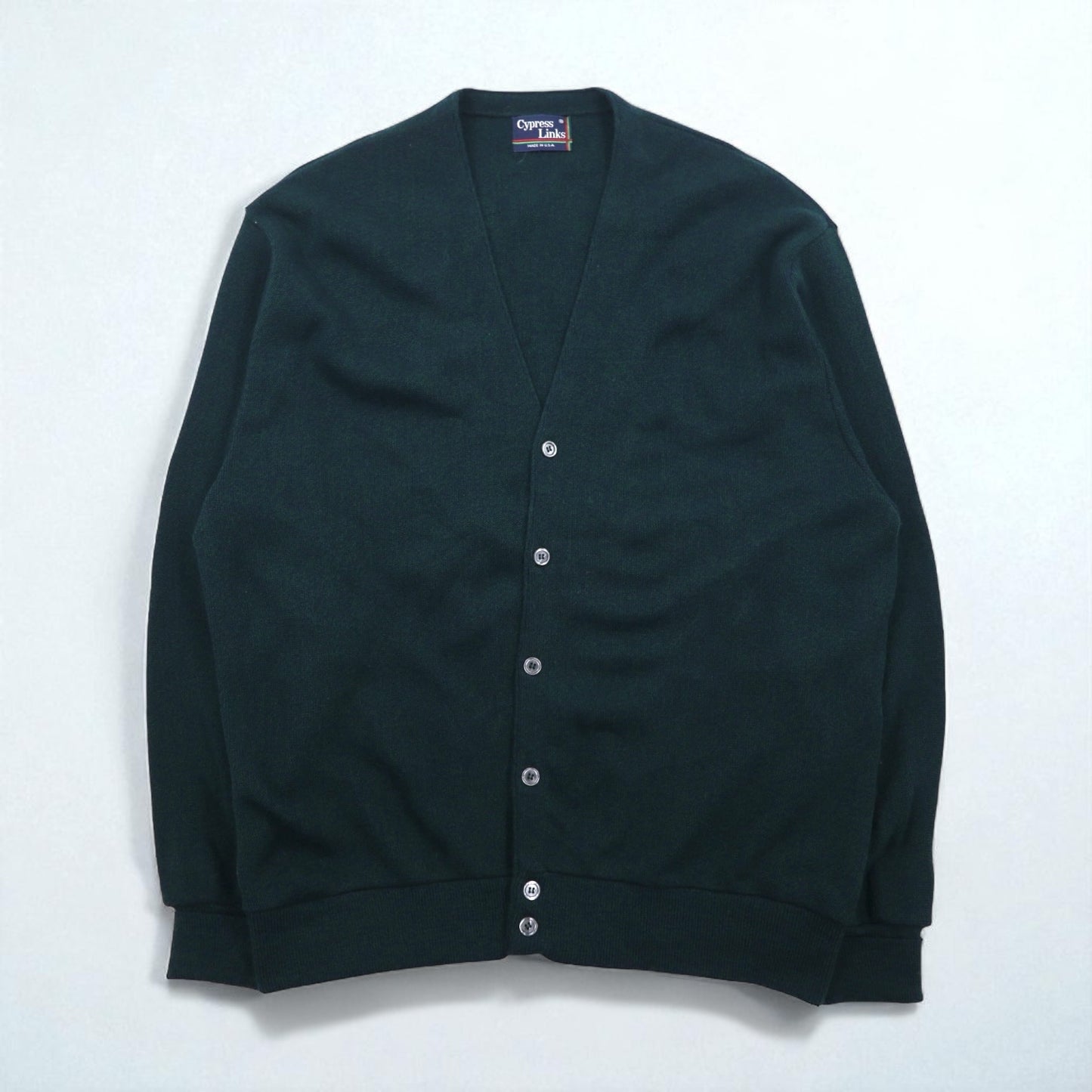 90s USA Vintage Cardigan Cypress Links 90年代 USA製 アクリルニット カーディガン XL カーキ