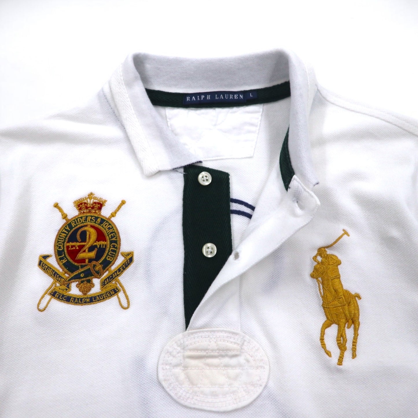 RALPH LAUREN ビッグポニー ラガーシャツ L ホワイト ナンバリング R.L COUNTRY RIDERS & JOCKEY CLUB