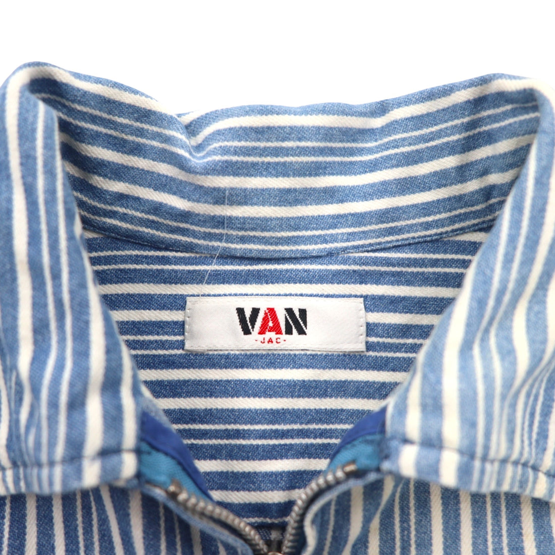 VAN -JAC- Swing Top Shirt Jacket M Blue Cotton Stripe Made in Japan