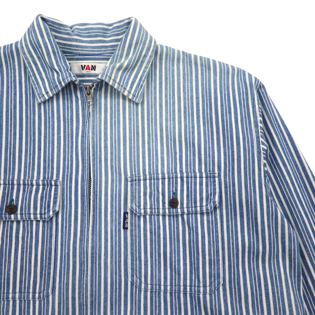VAN -JAC- Swing Top Shirt Jacket M Blue Cotton Stripe Made in Japan