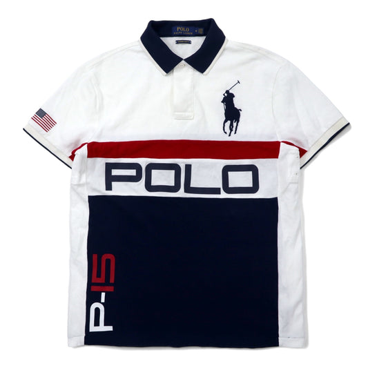 日本然リトテ-古着オンライン-POLO RALPH LAUREN ビッグポニー ポロシャツ M ホワイト ネイビー コットン 鹿の子 CUSTOM SLIM FIT-