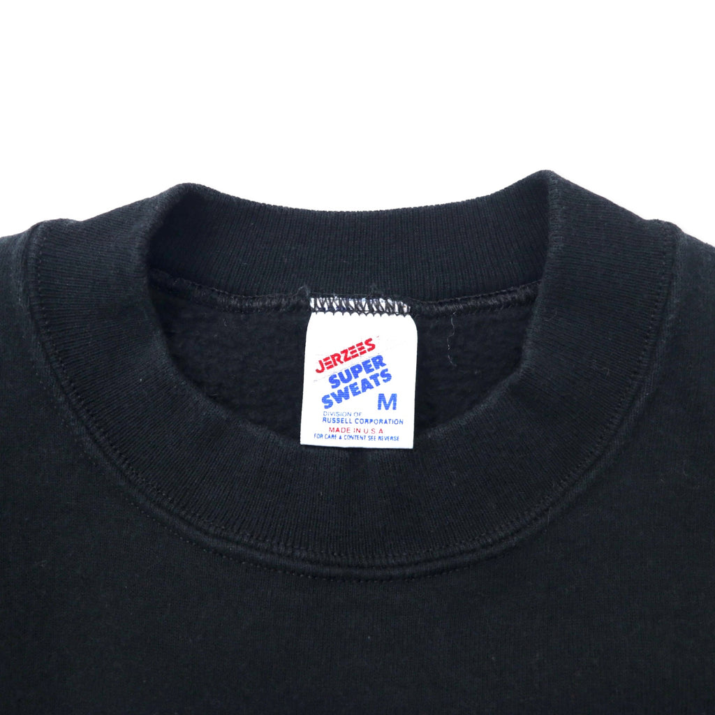 JERZEES USA製 90年代 SUPER SWEATS クルーネック スウェット M ブラック コットン 裏起毛 DUNELAND SOCCER ワンポイント刺繍