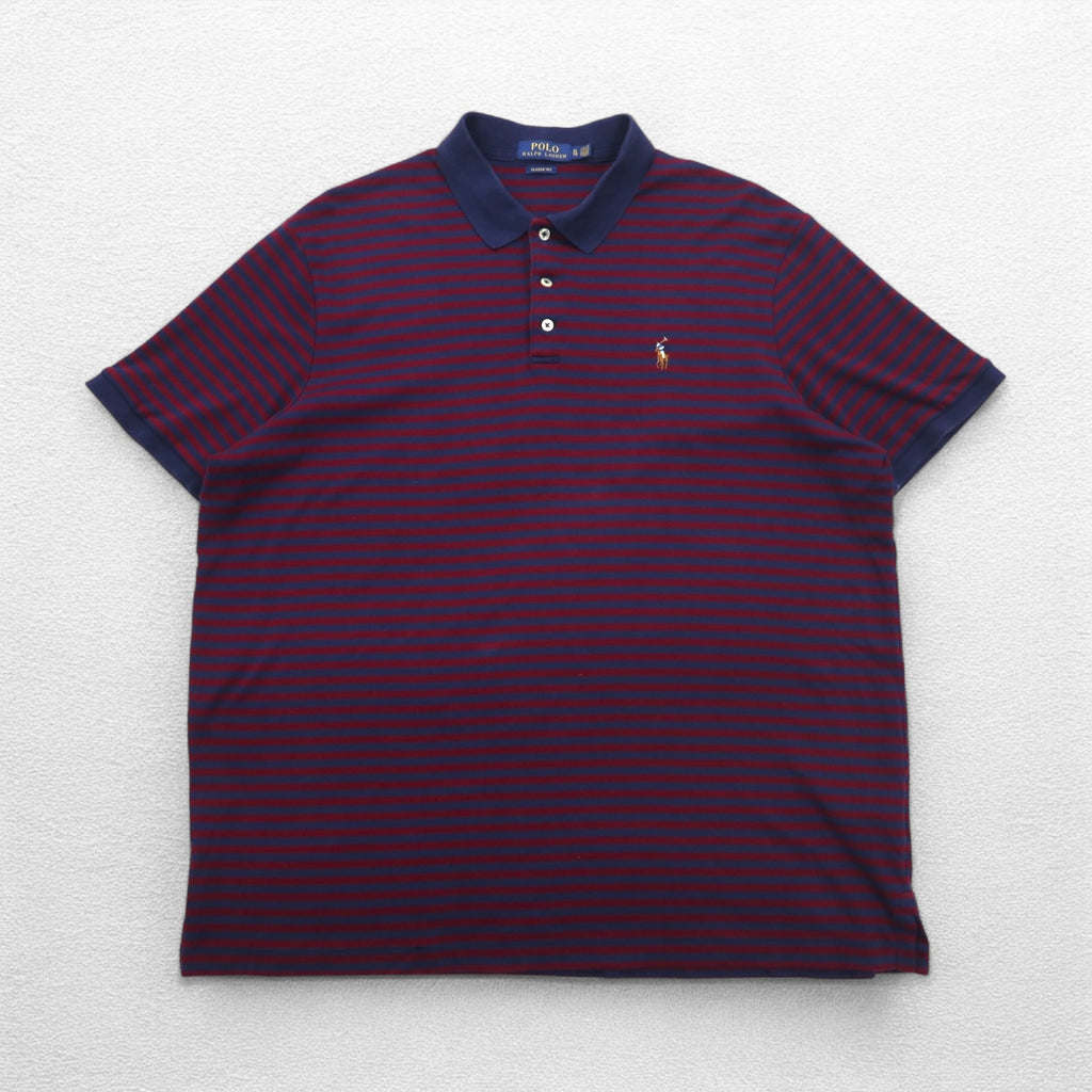 POLO RALPH LAUREN Classic Fit Striped Polo Shirt XL Navy Bordeaux Small Pony Embroidery