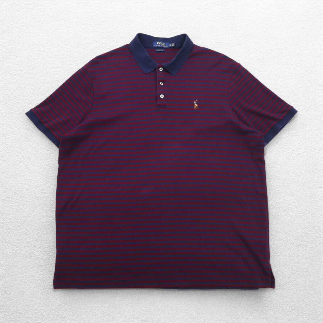 POLO RALPH LAUREN Classic Fit Striped Polo Shirt XL Navy Bordeaux Small Pony Embroidery