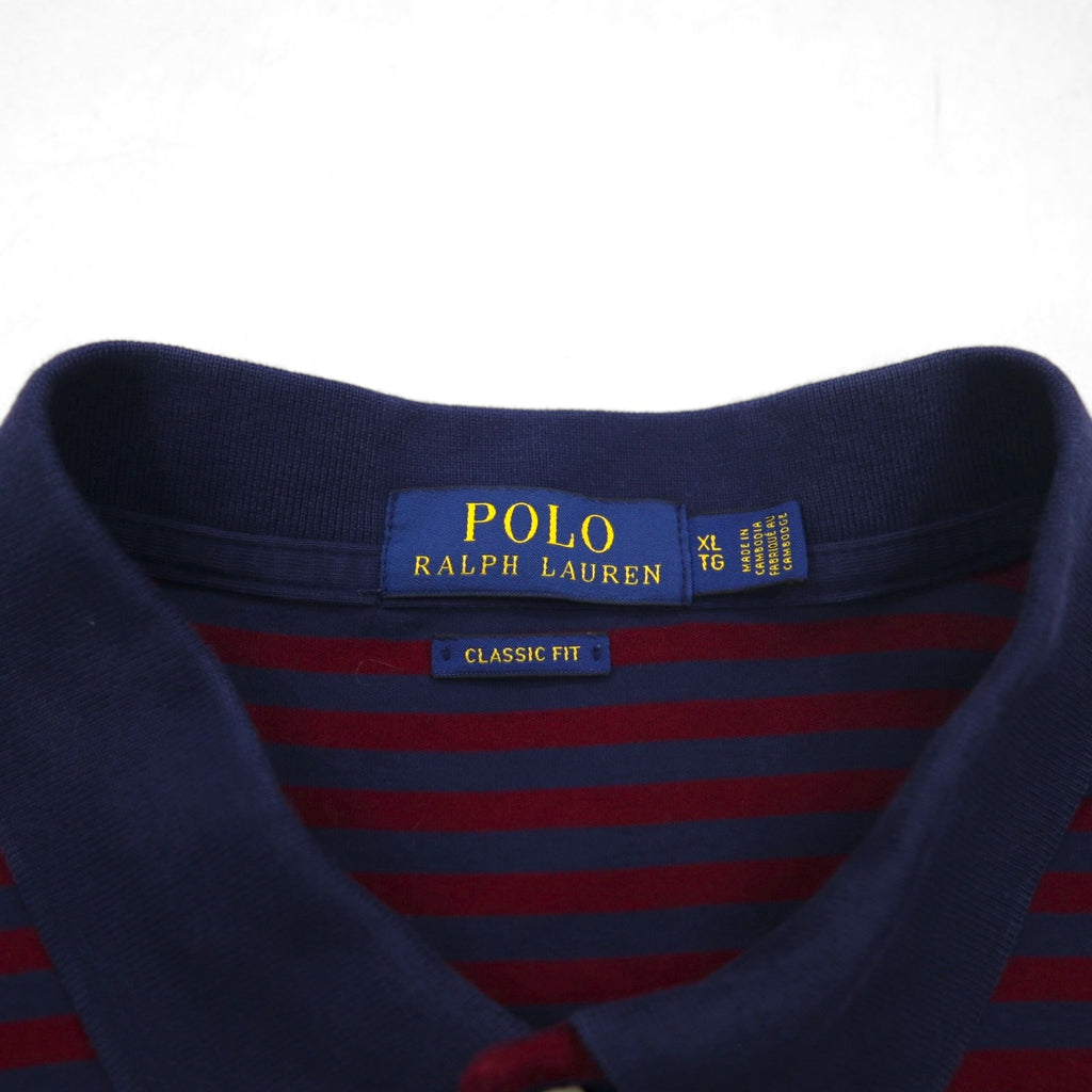 POLO RALPH LAUREN Classic Fit Striped Polo Shirt XL Navy Bordeaux Small Pony Embroidery