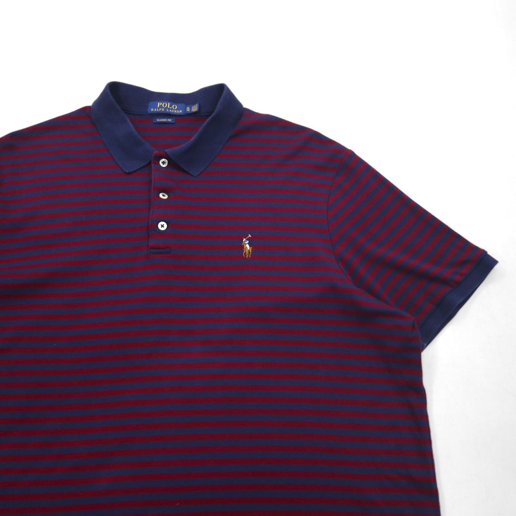 POLO RALPH LAUREN Classic Fit Striped Polo Shirt XL Navy Bordeaux Small Pony Embroidery