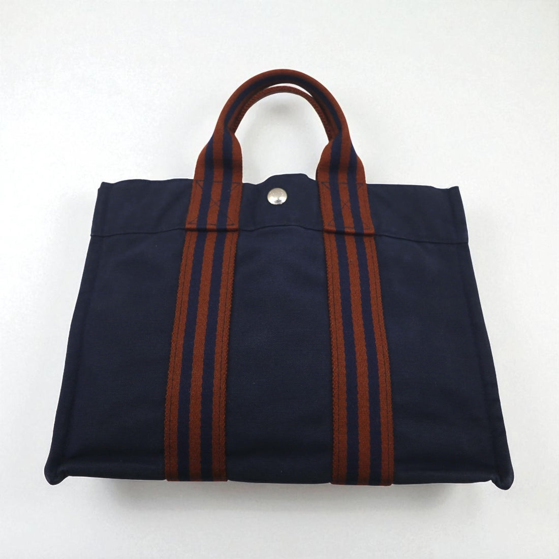 HERMES Foul Tote PM Tote Bag, Navy Canvas, Made in France