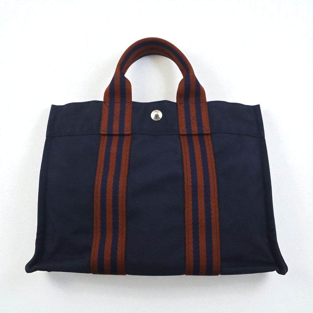 HERMES Foul Tote PM Tote Bag, Navy Canvas, Made in France