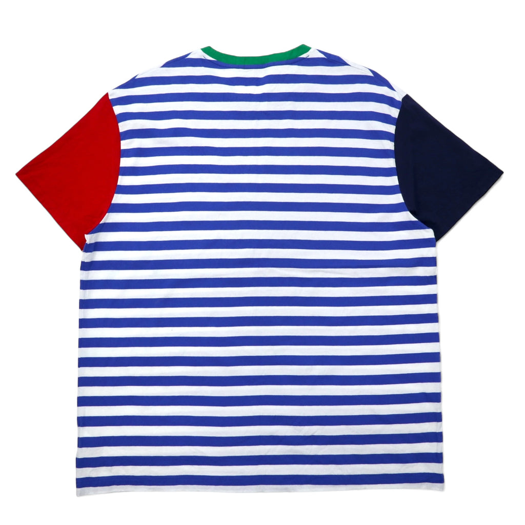 POLO RALPH LAUREN Classic Fit Striped T-Shirt Pocket Tee XL Blue White Cotton Color Block Small Pony Embroidery