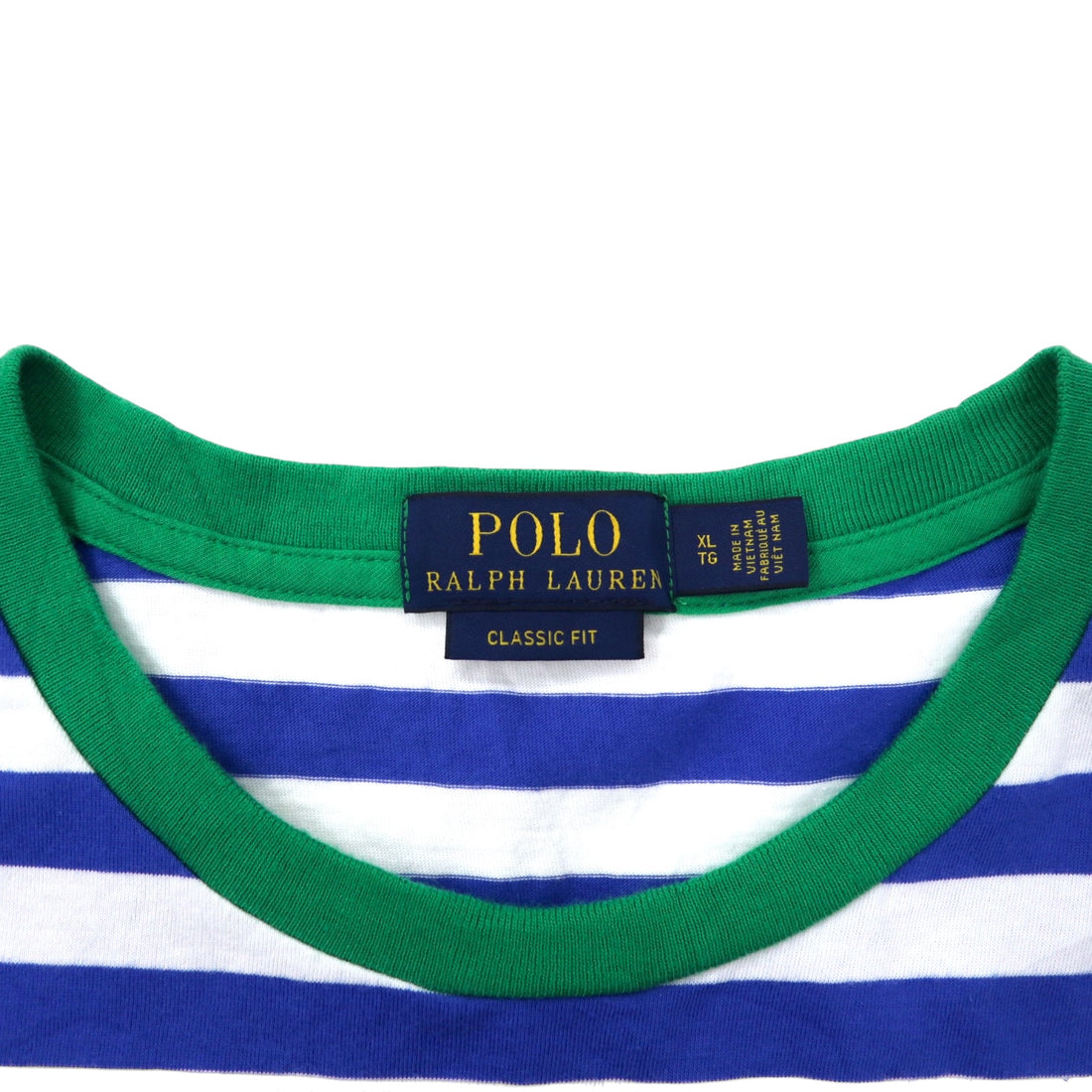POLO RALPH LAUREN Classic Fit Striped T-Shirt Pocket Tee XL Blue White Cotton Color Block Small Pony Embroidery