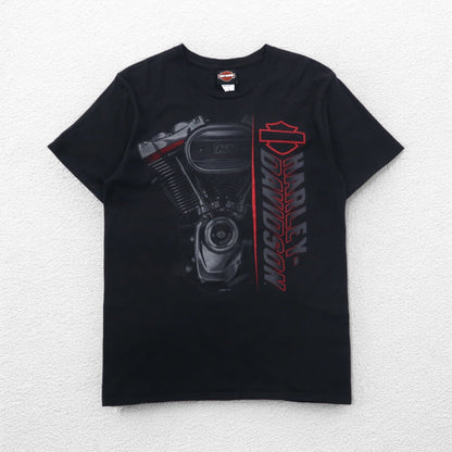 HARLEY DAVIDSON Double-sided Print T-shirt M Black Cotton MISSISSIPPI