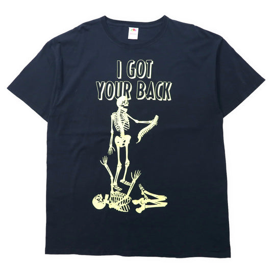 日本然リトテ-古着オンライン-FRUIT OF THE LOOM スカルプリントTシャツ XL ブラック コットン I GOT YOUR BACK ビッグサイズ-Fruit of the Loom Sculprint T -shirt XL Black Cotton I GOT YOUR BACK Big Size