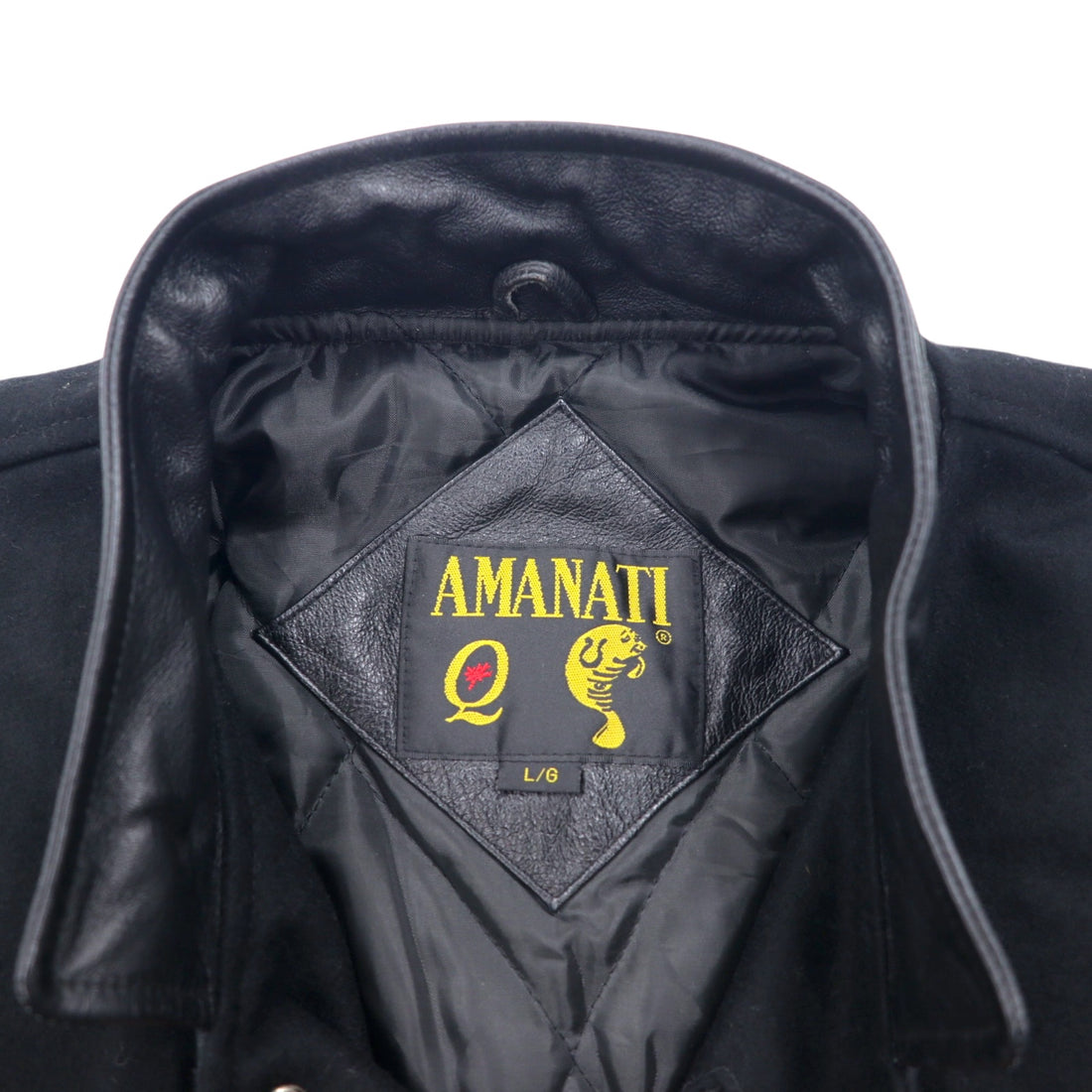 AMANATI Leather Switch Melton Stadium Jacket L Black Wool Leather HAMPTON'S