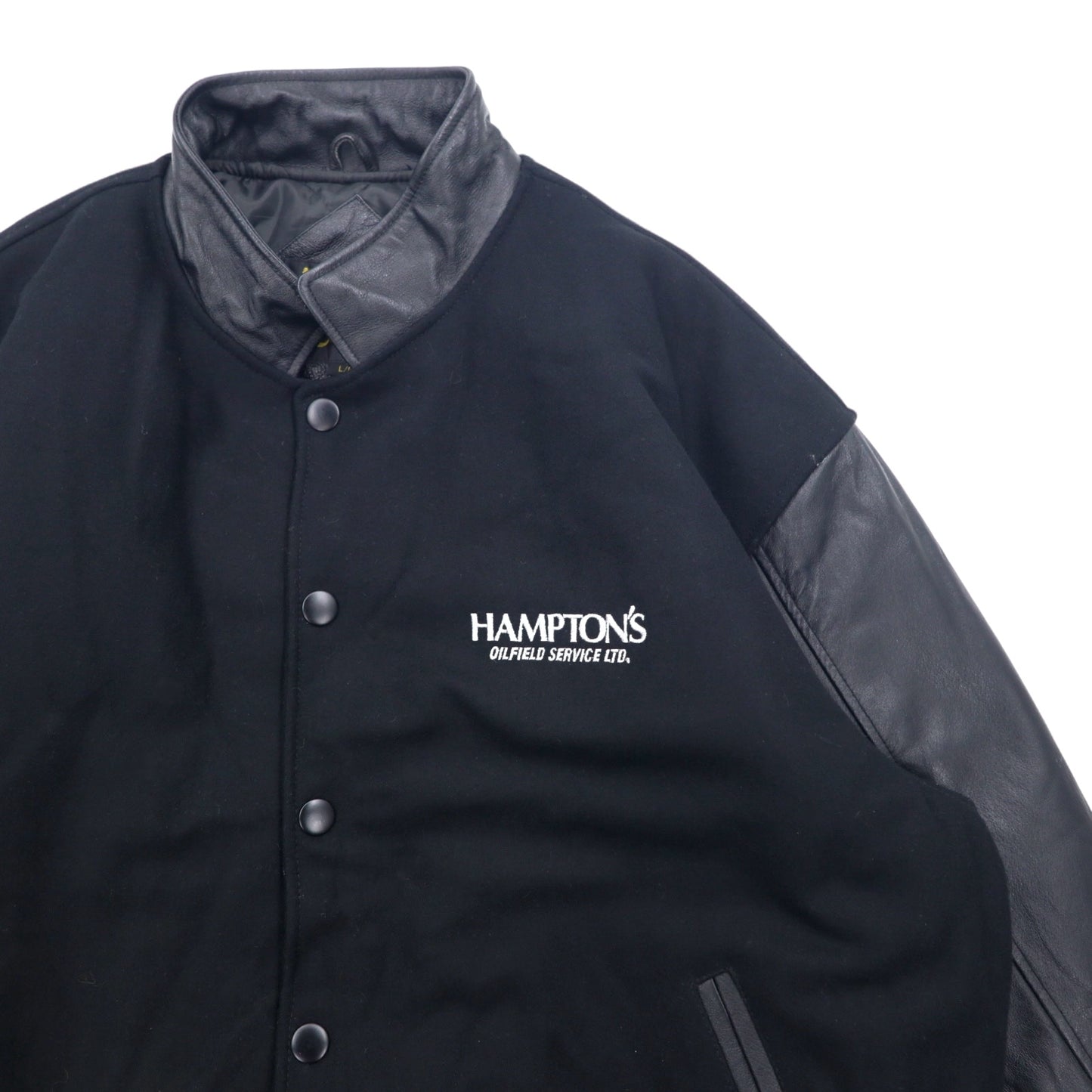 AMANATI レザー 切替 メルトン スタジャン L ブラック ウール レザー HAMPTON'S