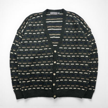 90s USA Vintage Cardigan Vネック アクリル ニット カーディガン XL マルチカラー DAVID TAYLOR90年代 USA製