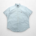 Ralph Lauren 90s Classic Fit Short Sleeve Oxford Button Down Shirt XL White Blue Stripes Small Pony Embroidery