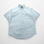Ralph Lauren 90s Classic Fit Short Sleeve Oxford Button Down Shirt XL White Blue Stripes Small Pony Embroidery