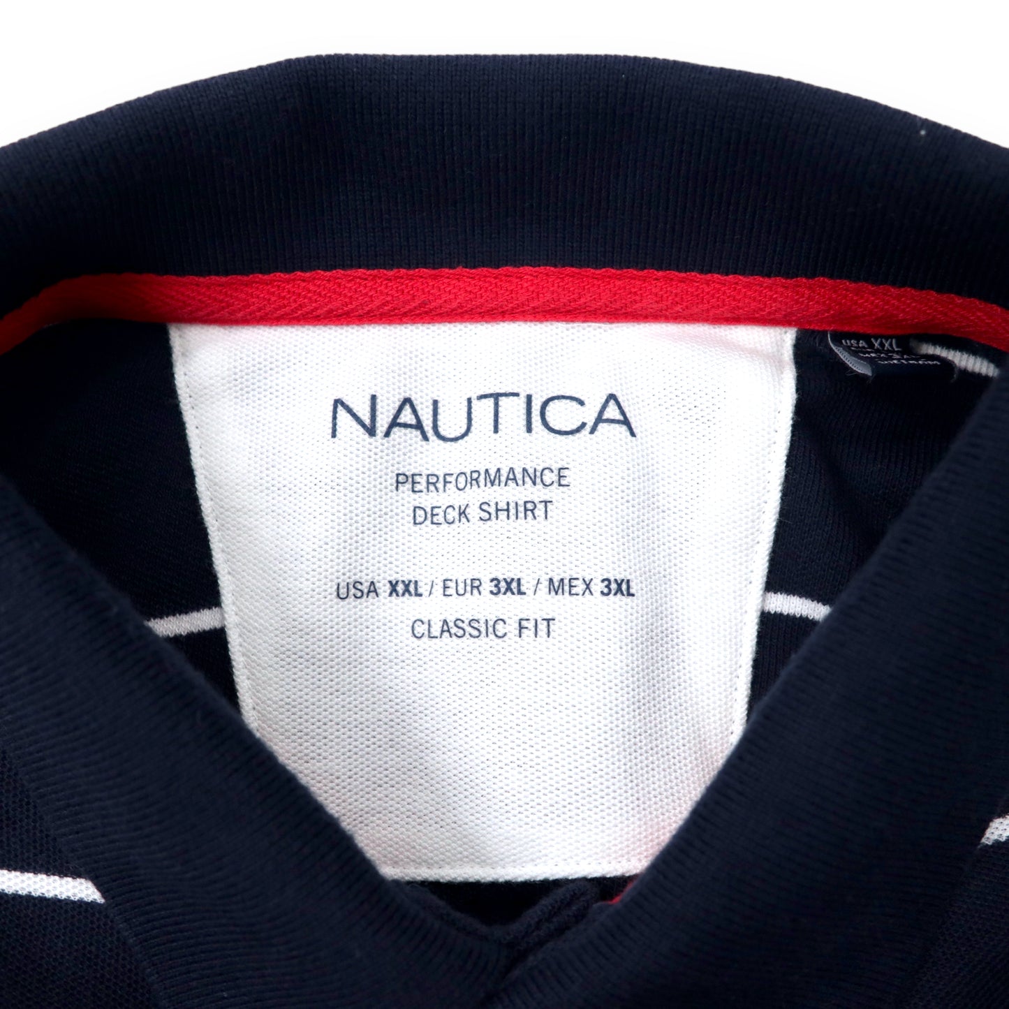 NAUTICA ボーダー ポロシャツ XXL ネイビー コットン ワンポイントロゴ刺繍 PERFORMANCE DECK SHIRT ビッグサイズ