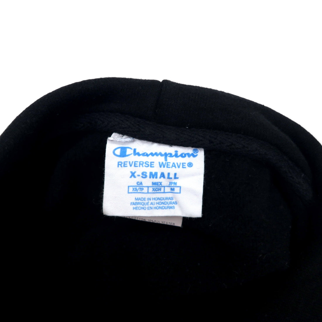 Champion Reverse Weave Pullover Hoodie, M, Black, Cotton, Fleece Lining, Blue Single Tag, Reprint, Made in Honduras