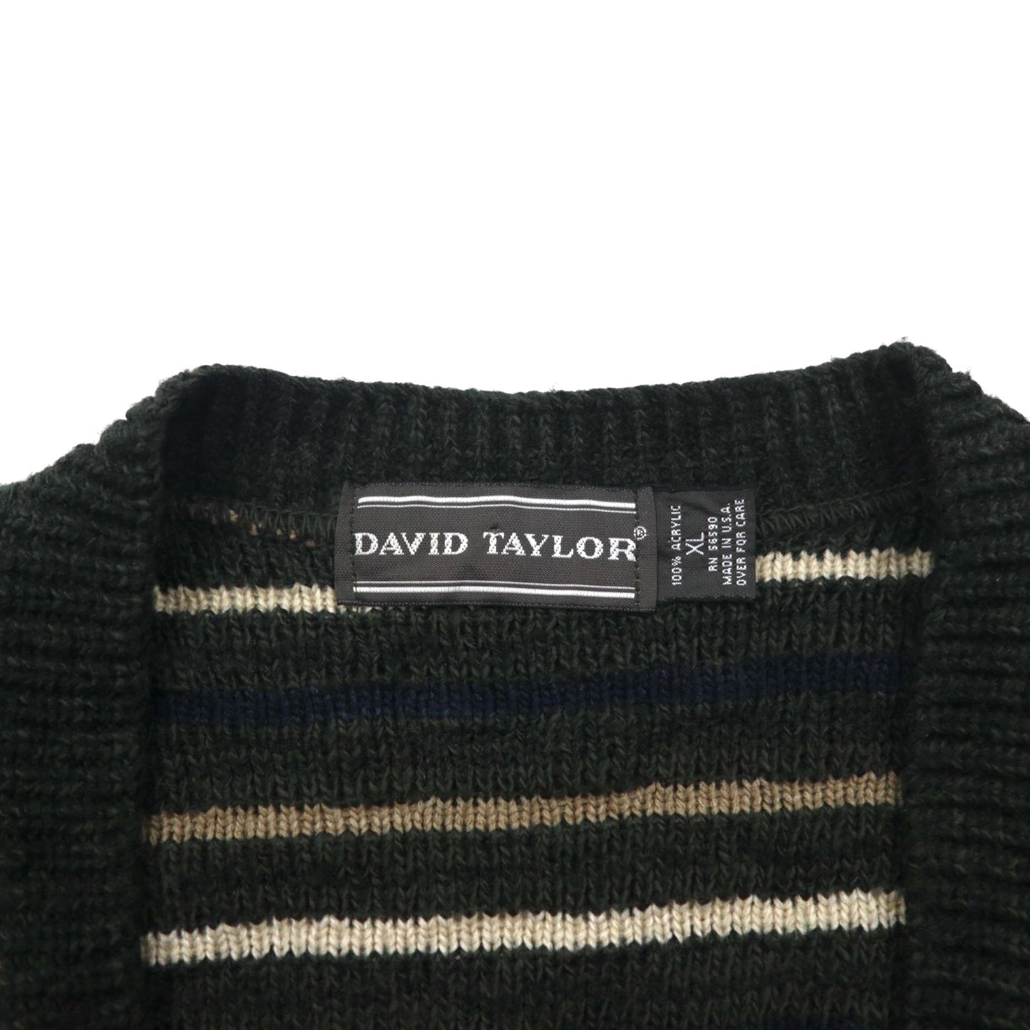 90s USA Vintage Cardigan Vネック アクリル ニット カーディガン XL マルチカラー DAVID TAYLOR90年代 USA製