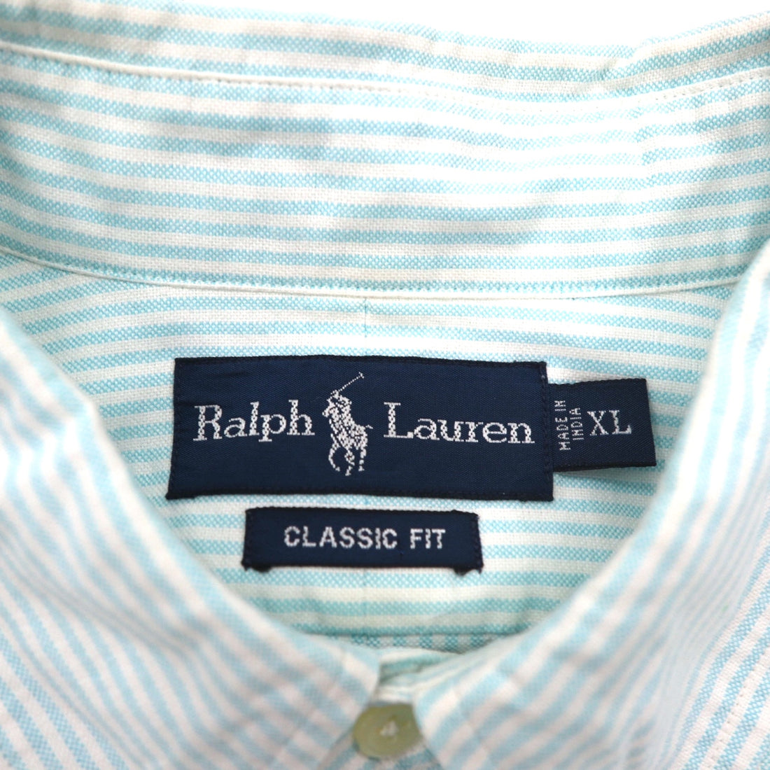 Ralph Lauren 90s Classic Fit Short Sleeve Oxford Button Down Shirt XL White Blue Stripes Small Pony Embroidery