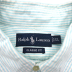 Ralph Lauren 90s Classic Fit Short Sleeve Oxford Button Down Shirt XL White Blue Stripes Small Pony Embroidery