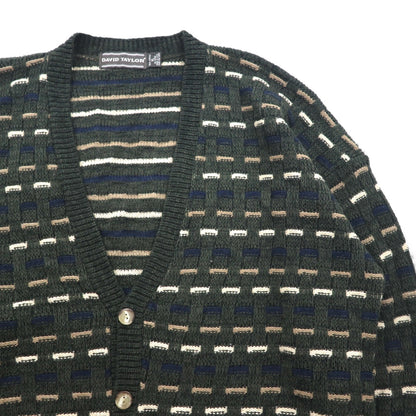 90s USA Vintage Cardigan Vネック アクリル ニット カーディガン XL マルチカラー DAVID TAYLOR90年代 USA製