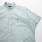 Ralph Lauren 90s Classic Fit Short Sleeve Oxford Button Down Shirt XL White Blue Stripes Small Pony Embroidery