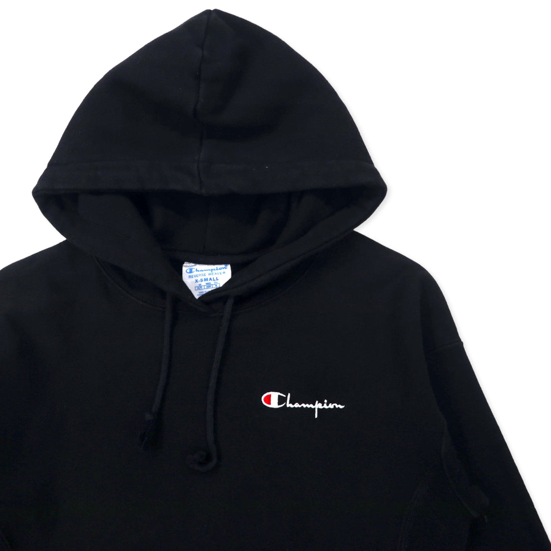Champion Reverse Weave Pullover Hoodie, M, Black, Cotton, Fleece Lining, Blue Single Tag, Reprint, Made in Honduras