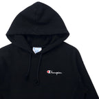 Champion Reverse Weave Pullover Hoodie, M, Black, Cotton, Fleece Lining, Blue Single Tag, Reprint, Made in Honduras