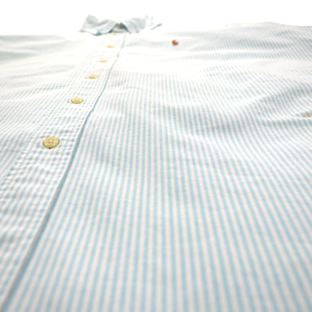 Ralph Lauren 90s Classic Fit Short Sleeve Oxford Button Down Shirt XL White Blue Stripes Small Pony Embroidery