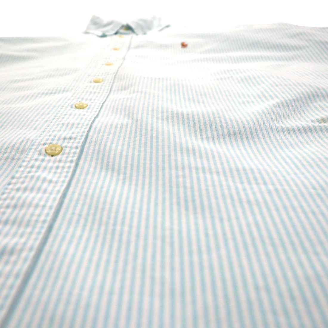Ralph Lauren 90s Classic Fit Short Sleeve Oxford Button Down Shirt XL White Blue Stripes Small Pony Embroidery