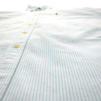 Ralph Lauren 90s Classic Fit Short Sleeve Oxford Button Down Shirt XL White Blue Stripes Small Pony Embroidery