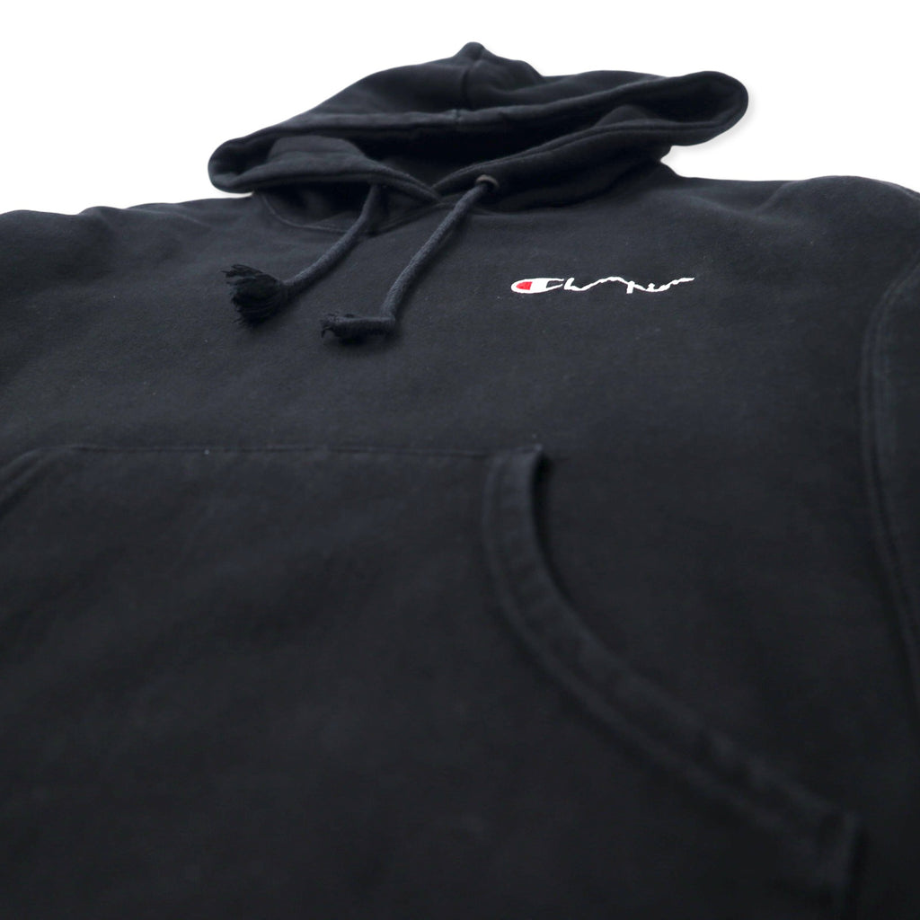 Champion Reverse Weave Pullover Hoodie, M, Black, Cotton, Fleece Lining, Blue Single Tag, Reprint, Made in Honduras