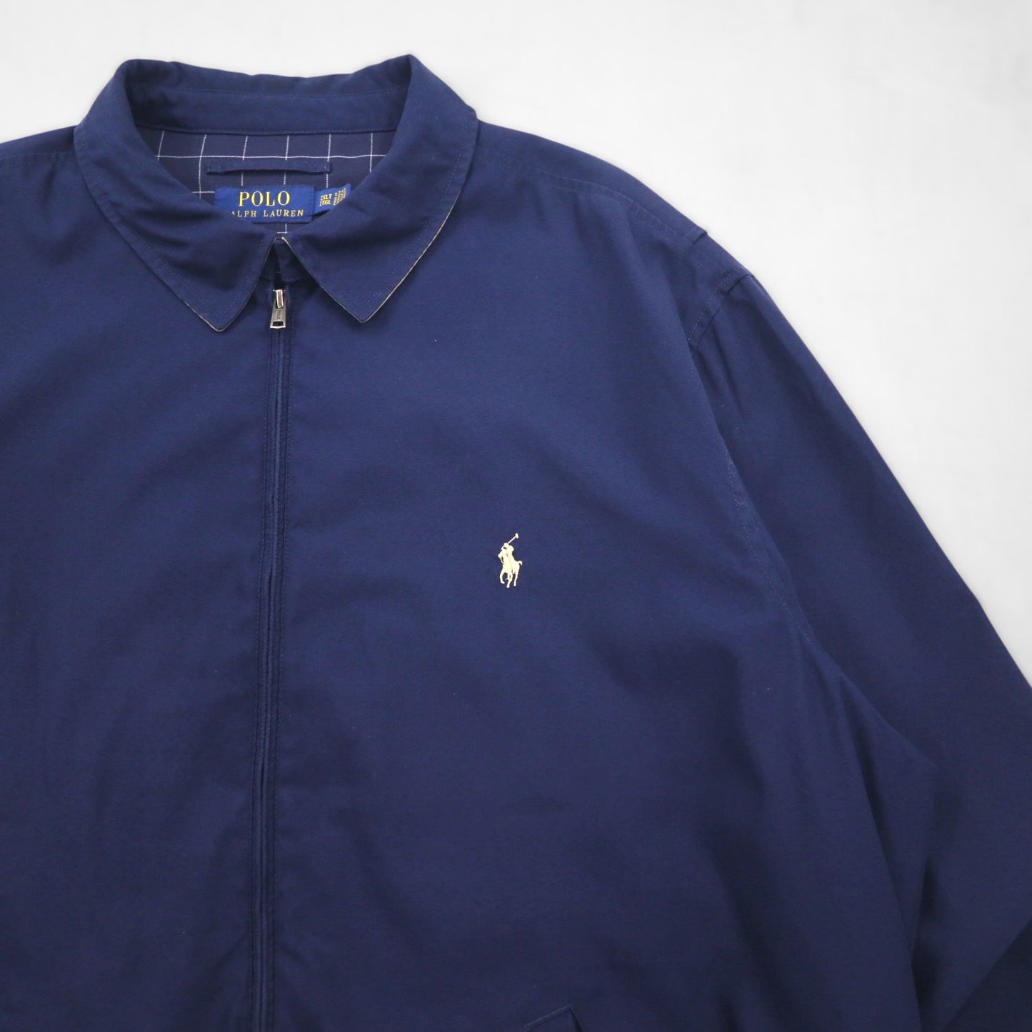 Polo Ralph Lauren スウィングトップ ハリントンジャケット 2XL ネイビー 裏地 チェック スモールポニー刺繍 チンストラップ ビッグサイズ