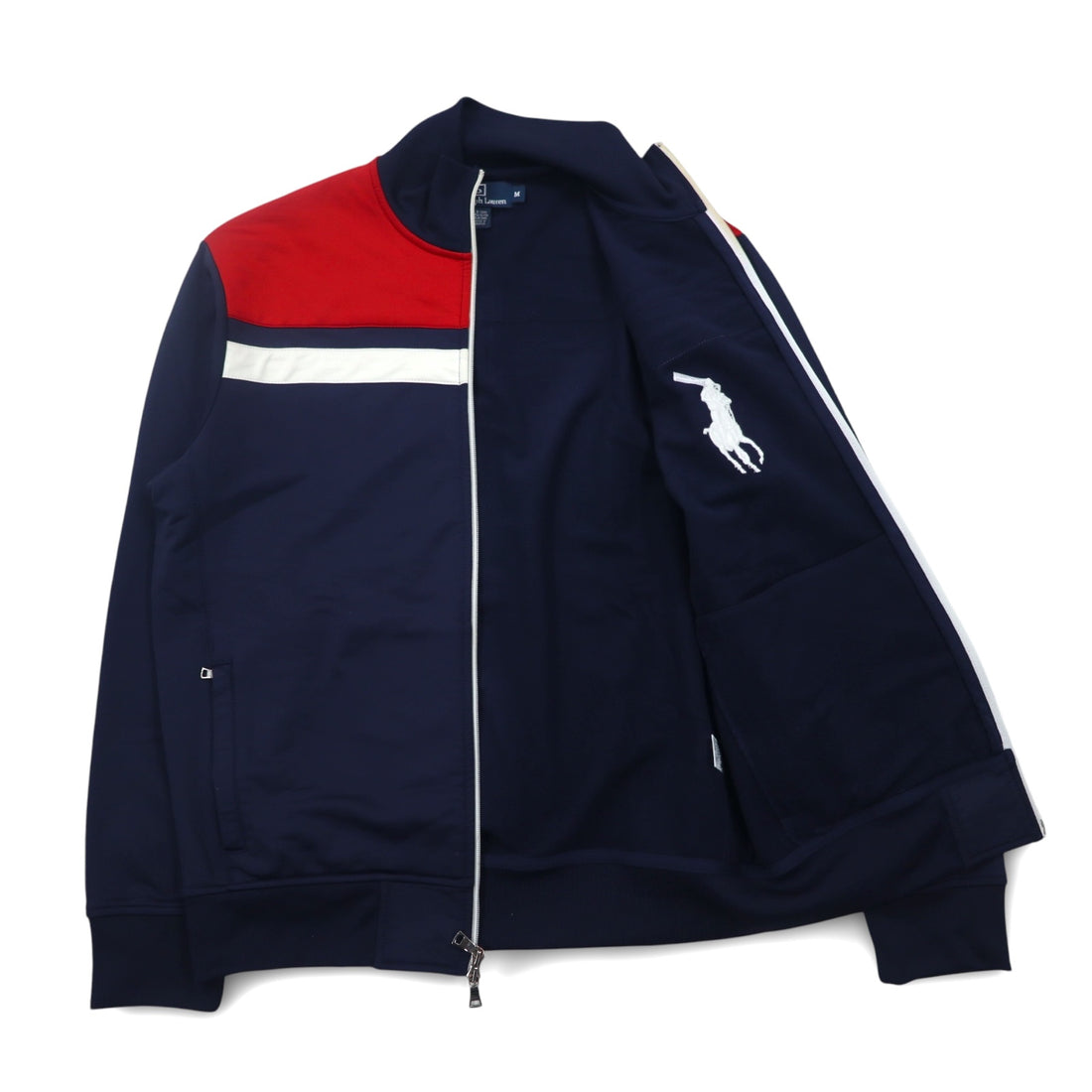 Polo by Ralph Lauren Big Pony Track Jacket Jersey M Navy Tricolor Double Zip