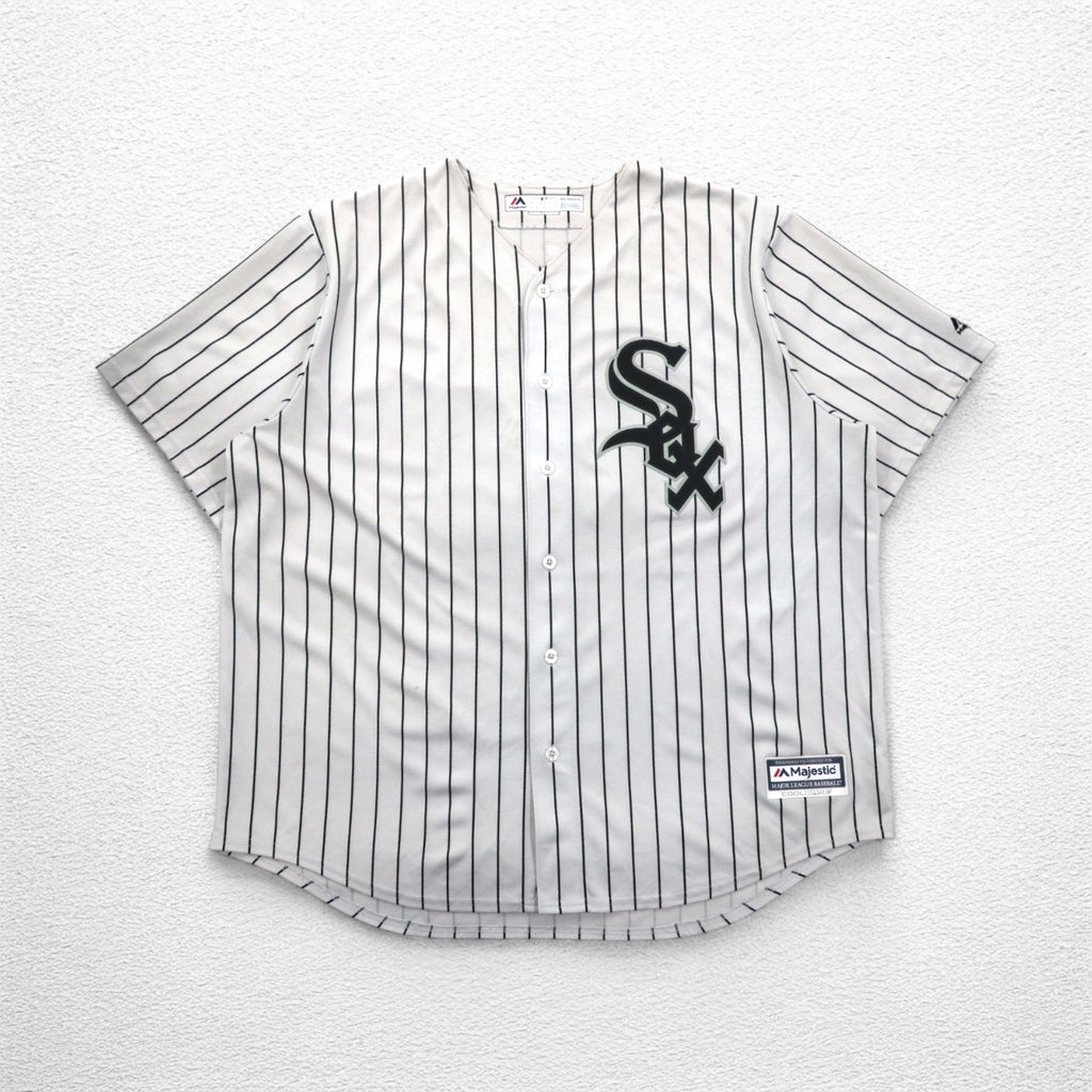 Majestic ベースボールシャツ 2XL ホワイト ストライプ MLB RED SOX ナンバリング COOL BASE